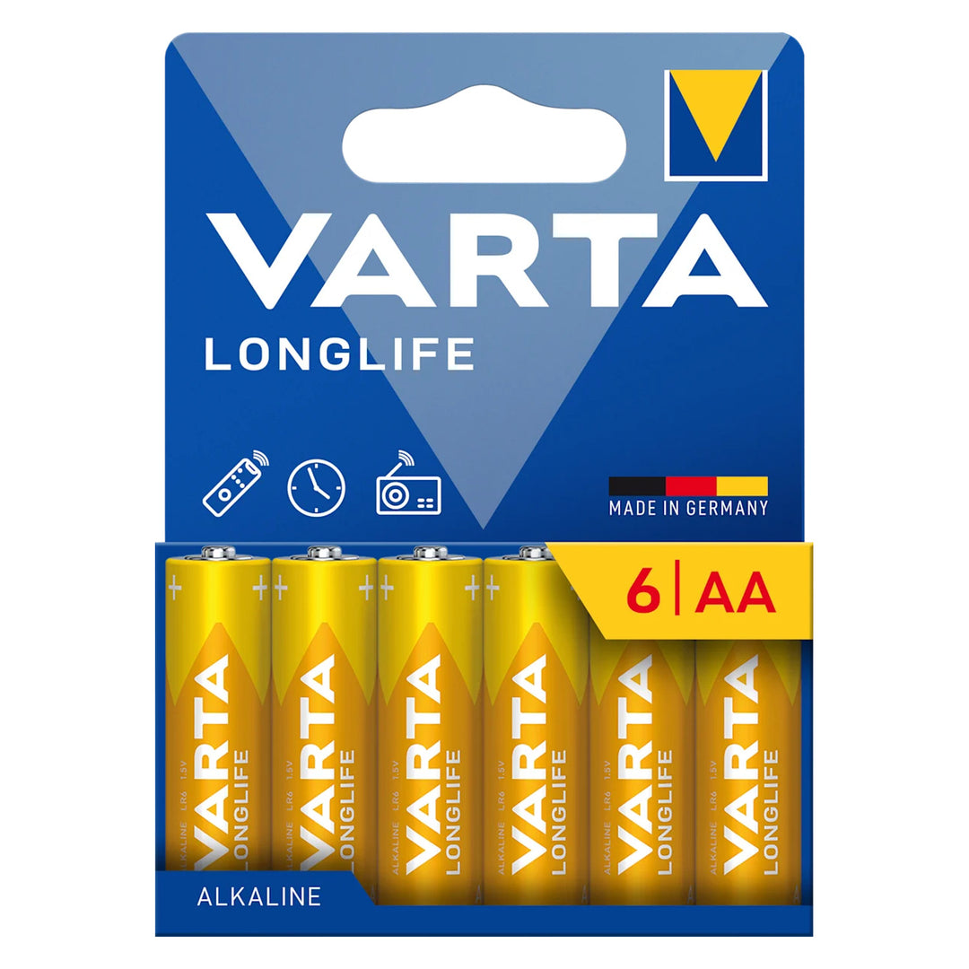6 ks alkalických batérií 1,5 V LR6 AA Varta Longlife v blistre