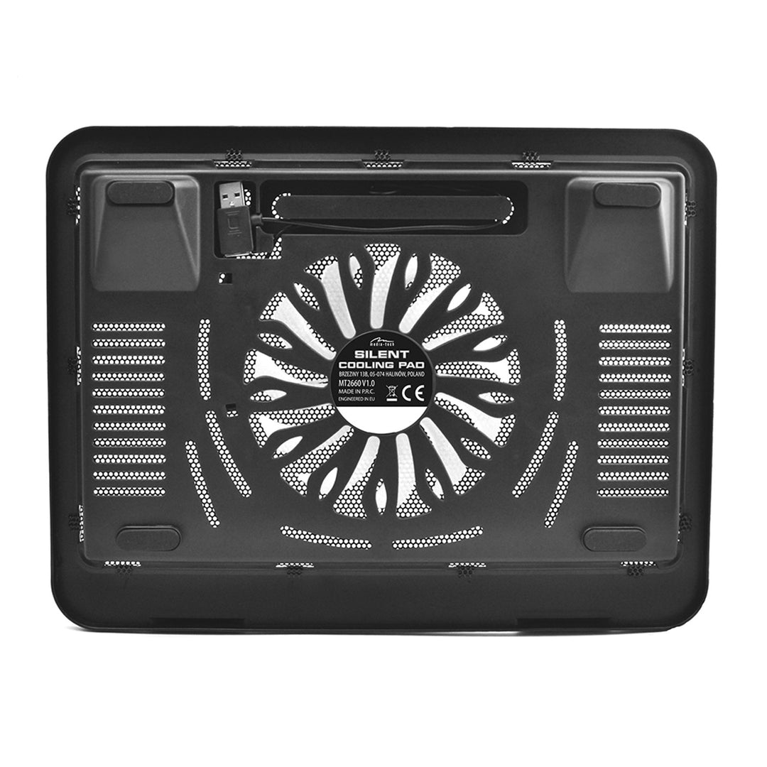 TICHÁ CHLADIACA PODLOŽKA - Chladiaca podložka pre notebooky s uhlopriečkou 15,6" a menšou, tiché, výkonné, 13,5 cm ventilátory, priechodný port USB