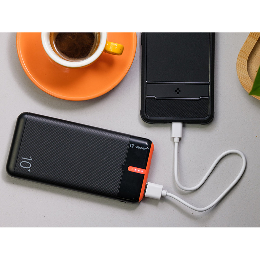 Powerbank Tracer, 10000 mAh, čierna a oranžová, USB C, 2A, EnerGo