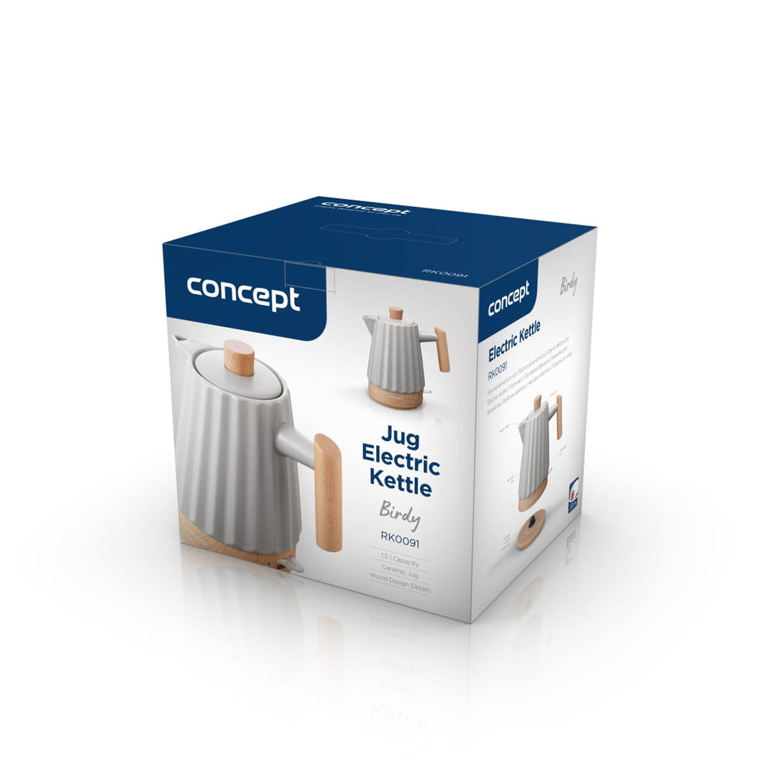 Rýchlovarná kanvica Concept, keramická, 1500 W, 1,5 l, svetlo sivá, RK0091