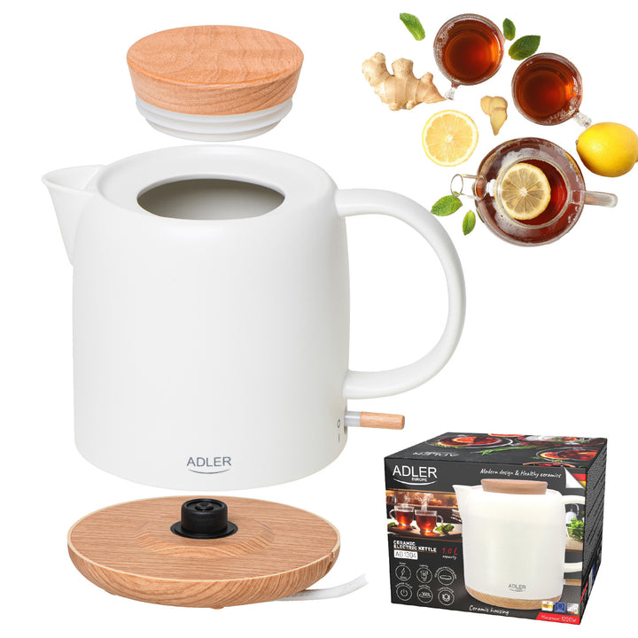 Keramická rýchlovarná kanvica 1,0 l, 1200 W, ecru, Adler AD 1304