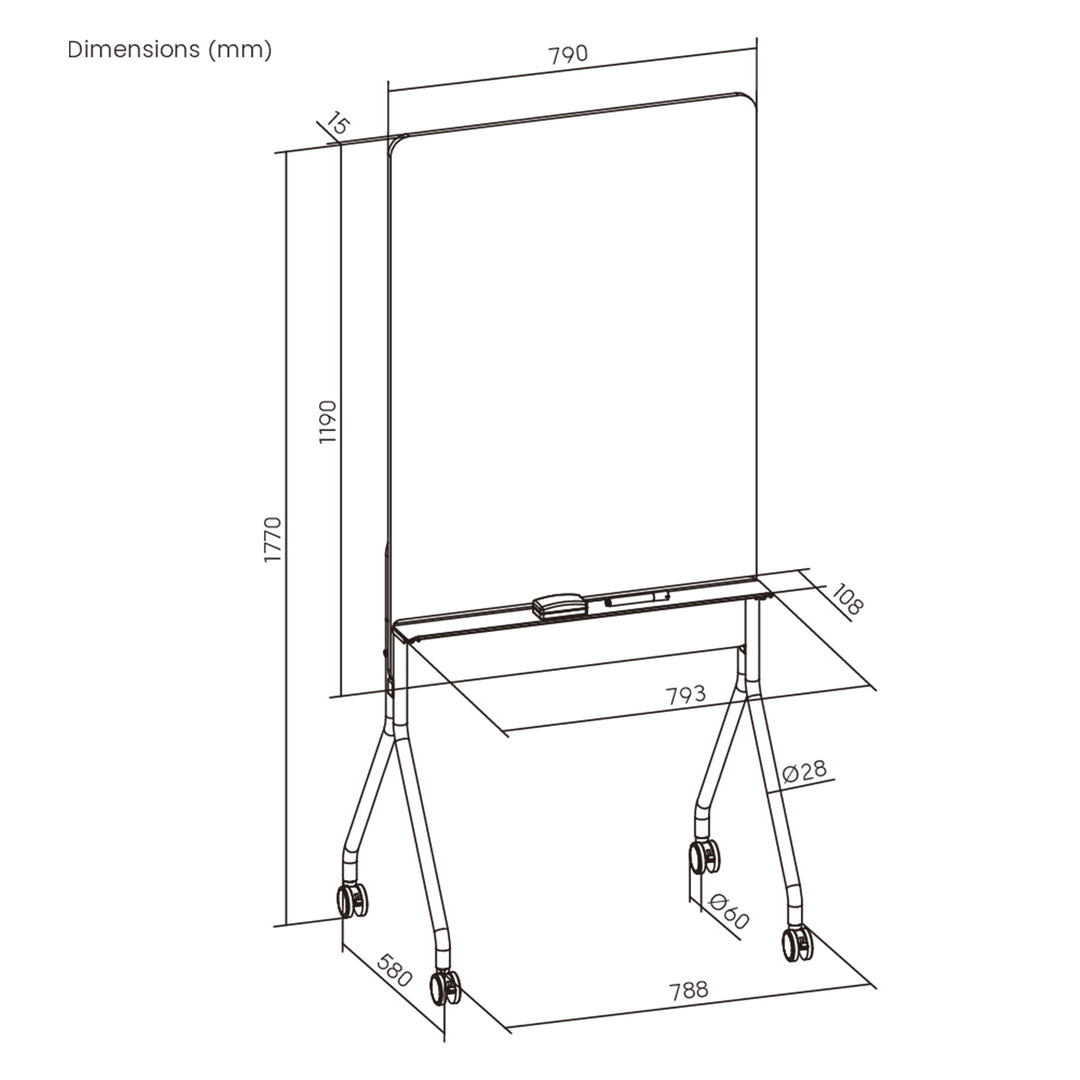 Ergo Office mobilná tabuľa na suché mazanie, vertikálna orientácia, biela, jednostranná, s policou, rozmery tabule 1190x790 mm, ER-305