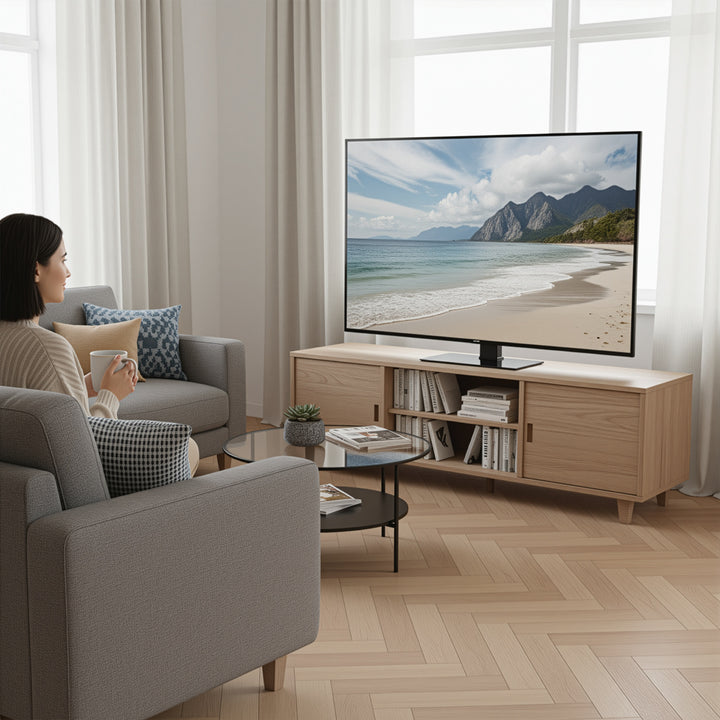 Univerzálny TV stojan Maclean, pre RTV skrinku, stojan, max. 40 kg, max. VESA 400x400, nastavenie výšky a uhla, pre TV 32-65", MC-1240