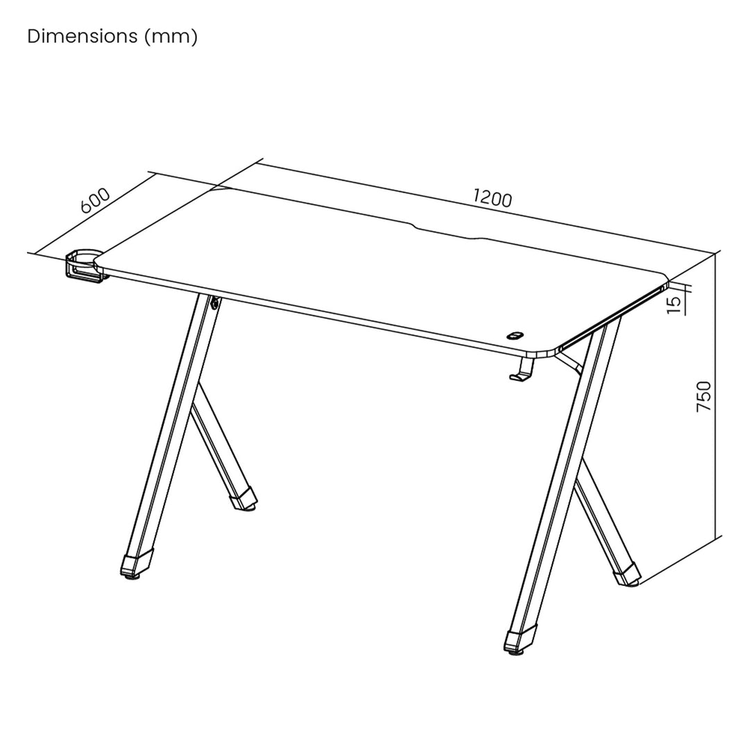 Herný stôl NanoRS, čierny, s držiakom na slúchadlá a poháre, max. 75 kg, rozmery 1200x600x750 mm, RS101