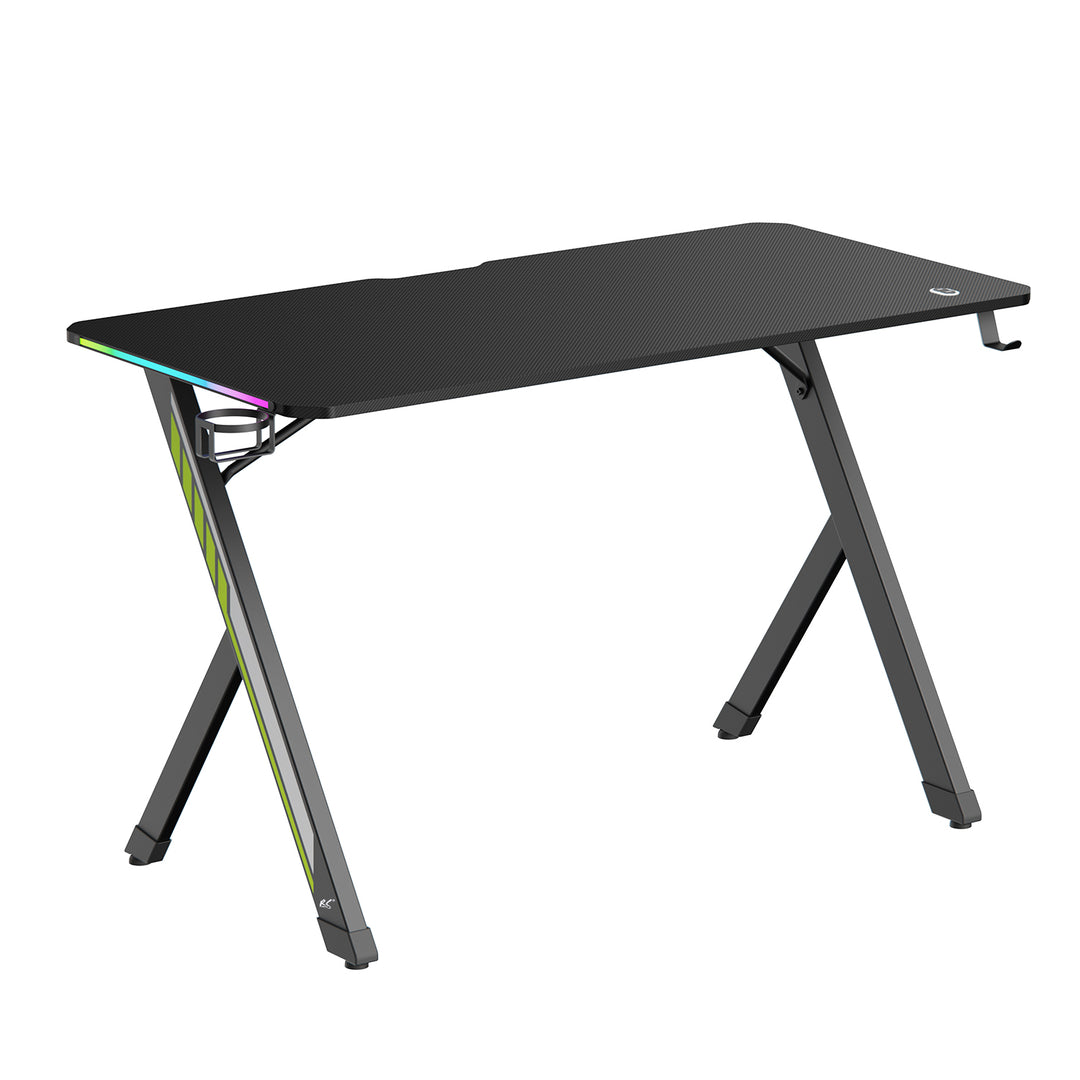 Herný stôl NanoRS, čierny, s držiakom na slúchadlá a poháre, podsvietenie RGB, max. 75 kg, rozmery 1200x600x750 mm, RS102