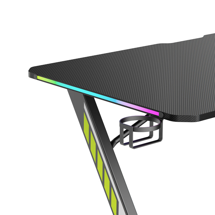 Herný stôl NanoRS, čierny, s držiakom na slúchadlá a poháre, podsvietenie RGB, max. 75 kg, rozmery 1200x600x750 mm, RS102