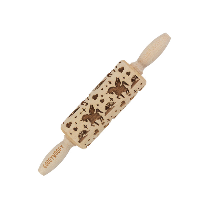 Goody Woody gravírovaný valček na tortu, 23,5 cm, bukové drevo, dizajn jednorožca