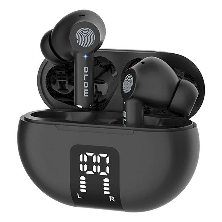 Bezdrôtové slúchadlá BLOW, Bluetooth 5.3, LED displej, systém ENC, PRO ENC BLACK