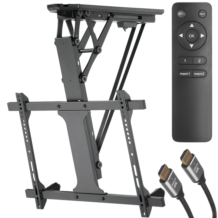 Elektrický stropný držiak na TV Maclean, max. VESA 600x400, pre šikmé steny, diaľkové ovládanie, 32"-70", 35 kg, MC-880 + kábel Maclean HDMI 2.1a, 3 m, 8K HDR, MCTV-442
