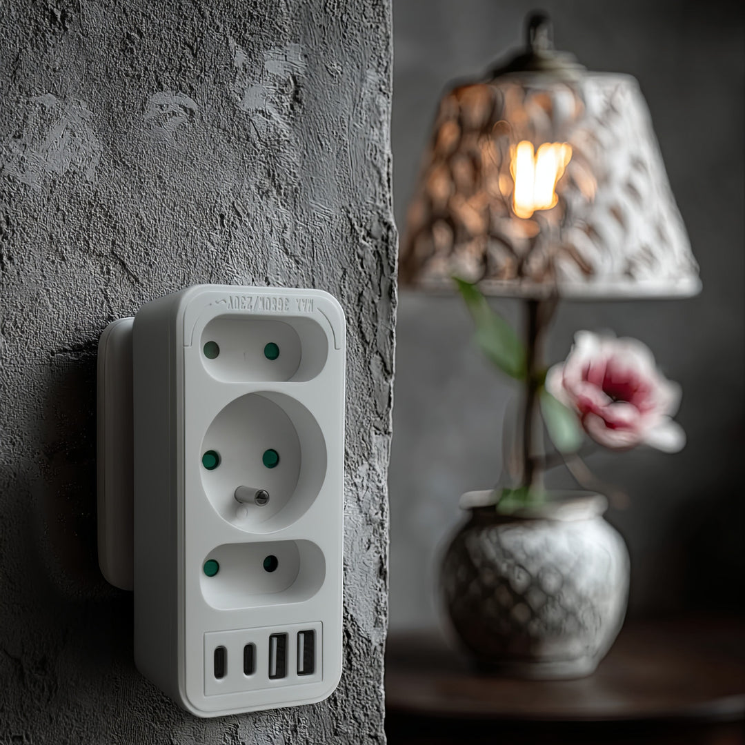 Prúdová zásuvka x3 + 4xUSB Maclean, 3-zásuvkový rozdeľovač, 2xUSB A, 2xUSB C PD 20W, 1x16A + 2x6A, MCE248 F/W