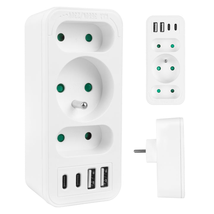Prúdová zásuvka x3 + 4xUSB Maclean, 3-zásuvkový rozdeľovač, 2xUSB A, 2xUSB C PD 20W, 1x16A + 2x6A, MCE248 F/W