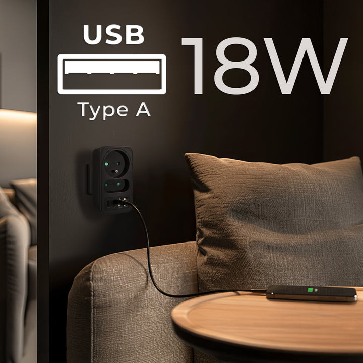 Prúdová zásuvka Maclean x2 + 4xUSB, rozdeľovač s 2 zásuvkami, 2xUSB A, 2xUSB C PD 20W, 1x16A + 1x6A, MCE249 F/W