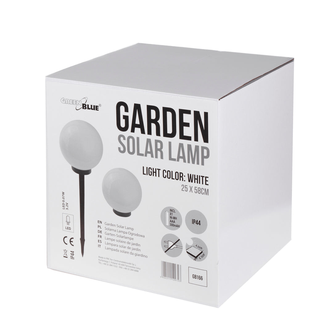 Solárna lampa GreenBlue, voľne stojaca, záhradná, guľa 25x25x58cm, biela LED, GB166, 4 kusy