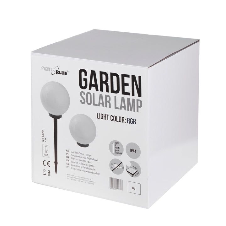 Solárna voľne stojaca záhradná lampa GB167 - guľa 30x30x63cm, farebná LED, 4 kusy