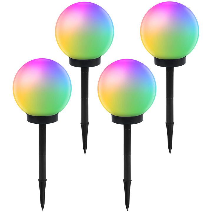 Solárna voľne stojaca záhradná lampa GB167 - guľa 30x30x63cm, farebná LED, 4 kusy
