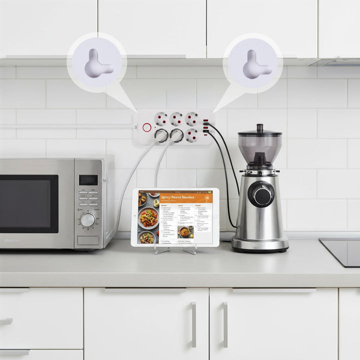 Napájacia lišta Maclean, 6-zásuvkový predlžovací kábel + 4xUSB, 110-240 V AC 50/60 Hz, 2,1 A max. 2500 W, 1,5 m, biela, MCE389 W