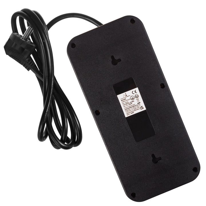 Napájacia lišta Maclean, 6-zásuvkový predlžovací kábel + 4xUSB, 110-240 V AC 50/60 Hz, 2,1 A max. 2500 W, 1,5 m, čierna, MCE389 B
