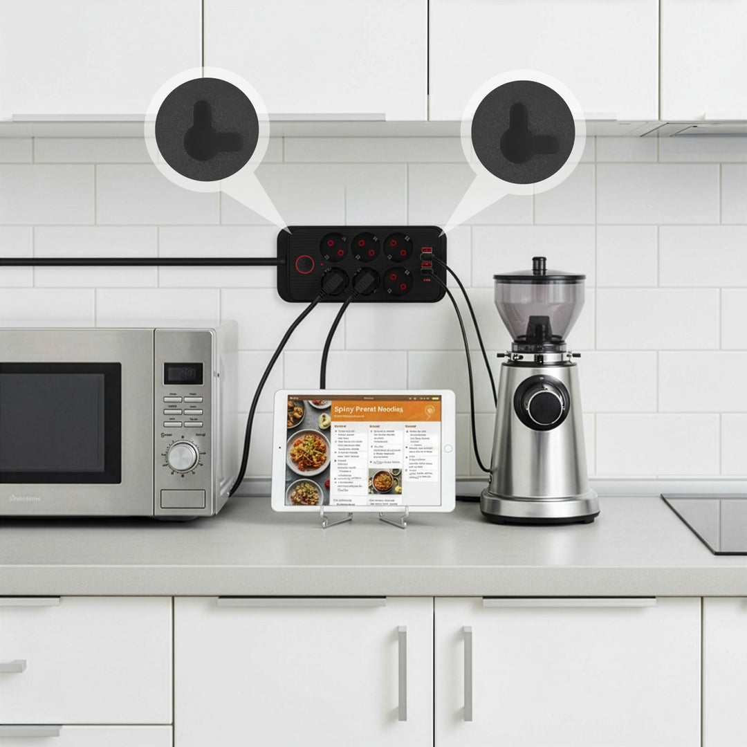 Napájacia lišta Maclean, 6-zásuvkový predlžovací kábel + 4xUSB, 110-240 V AC 50/60 Hz, 2,1 A max. 2500 W, 1,5 m, čierna, MCE389 B