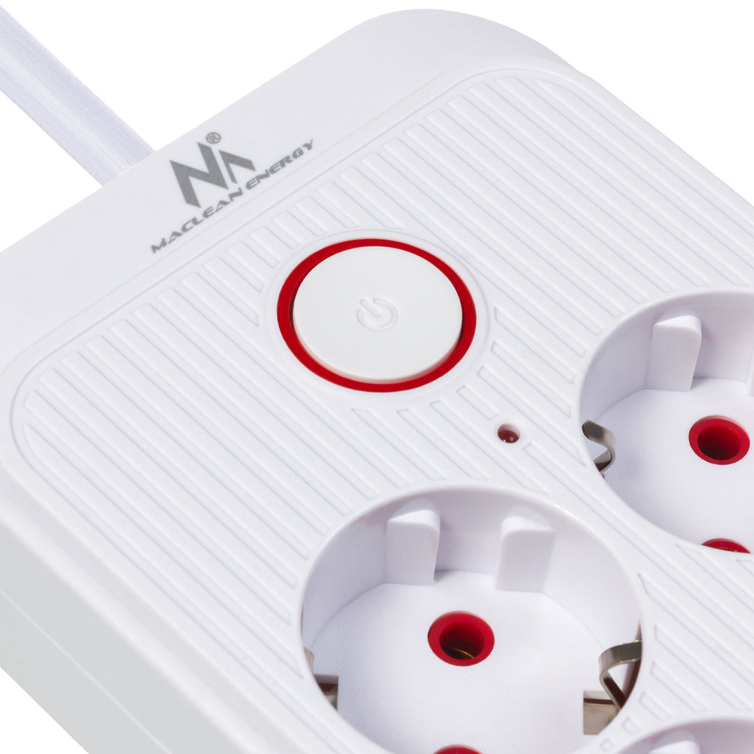 Napájacia lišta Maclean, predlžovací kábel so 6 zásuvkami + 4xUSB, 110-240 V AC 50/60 Hz, 2,1 A max. 2500 W, 3 m, biela, MCE391 W