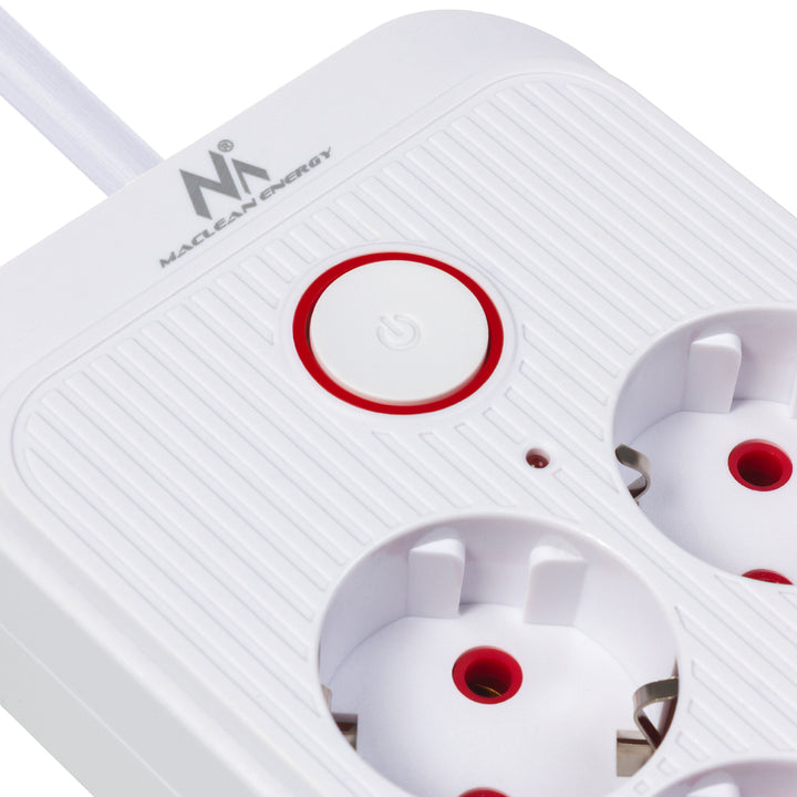 Napájacia lišta Maclean, predlžovací kábel so 6 zásuvkami + 4xUSB, 110-240 V AC 50/60 Hz, 2,1 A max. 2500 W, 3 m, biela, MCE391 W