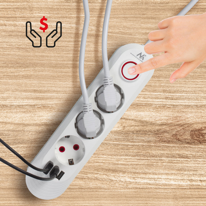 Napájacia lišta Maclean, 3-zásuvkový predlžovací kábel + 3xUSB, 110-240 V AC 50/60 Hz, 2,1 A max. 2500 W, 1,5 m, biela, MCE394 W