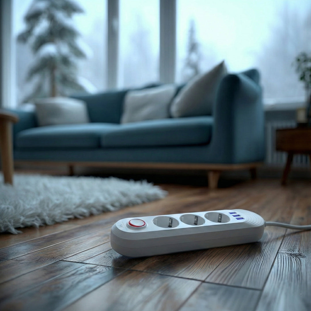 Napájacia lišta Maclean, 3-zásuvkový predlžovací kábel + 3xUSB, 110-240 V AC 50/60 Hz, 2,1 A max. 2500 W, 1,5 m, biela, MCE394 W