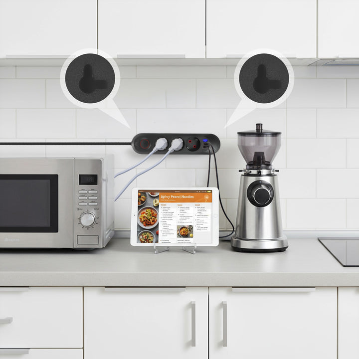 Napájacia lišta Maclean, 3-zásuvkový predlžovací kábel + 3xUSB, 110-240 V AC 50/60 Hz, 2,1 A max. 2500 W, 1,5 m, čierna, MCE394 B