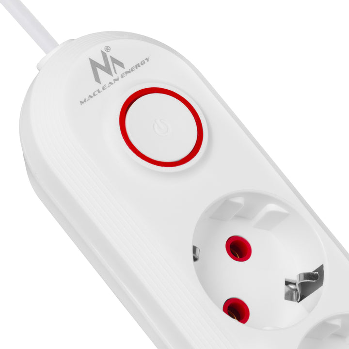 Napájacia lišta Maclean, predlžovací kábel s 5 zásuvkami + 3xUSB, 110-240 V AC 50/60 Hz, 2,1 A max. 2500 W, 1,5 m, biela, MCE395 W