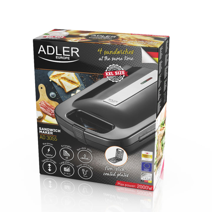 Adler AD 3055 čierny 2000 W sendvičovač na 4 sendviče