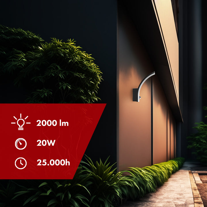Maclean LED lampa so senzorom pohybu, PIR senzor pohybu, čierna, 20W, IP65, 2000lm, neutrálna biela (4000K) MCE512 B, 4 kusy