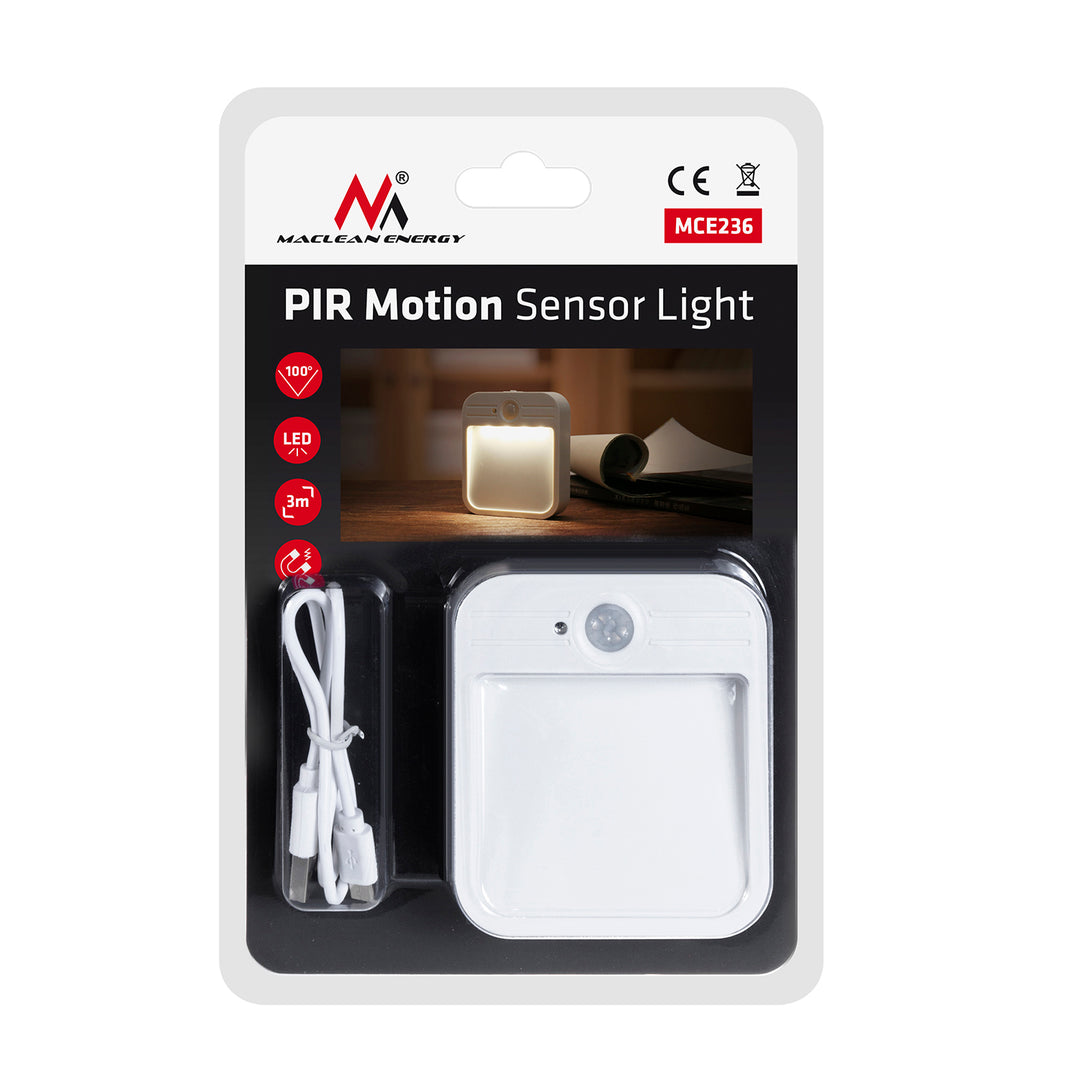 Schodiskové svetlo Maclean LED, s detektorom pohybu, teplota 4000K, 3,7V/500mAh, 4 LED, dosah 3-4m, MCE236, 4 kusy