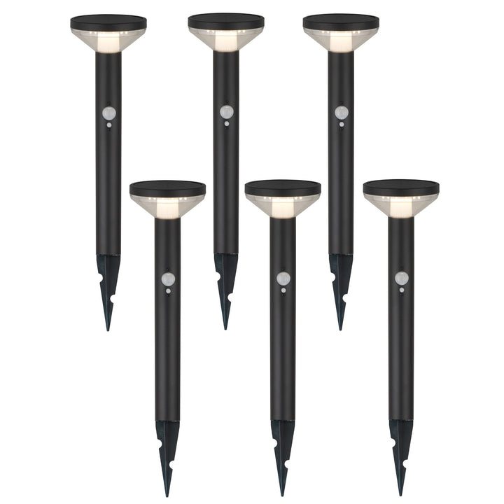 Solárne LED svetlo Maclean, so senzorom, 3 režimy, zástrčka, Li-ion 18650, IP44, 3,7 V, 1200 mAh, čierna, MCE465 B, 6 kusov