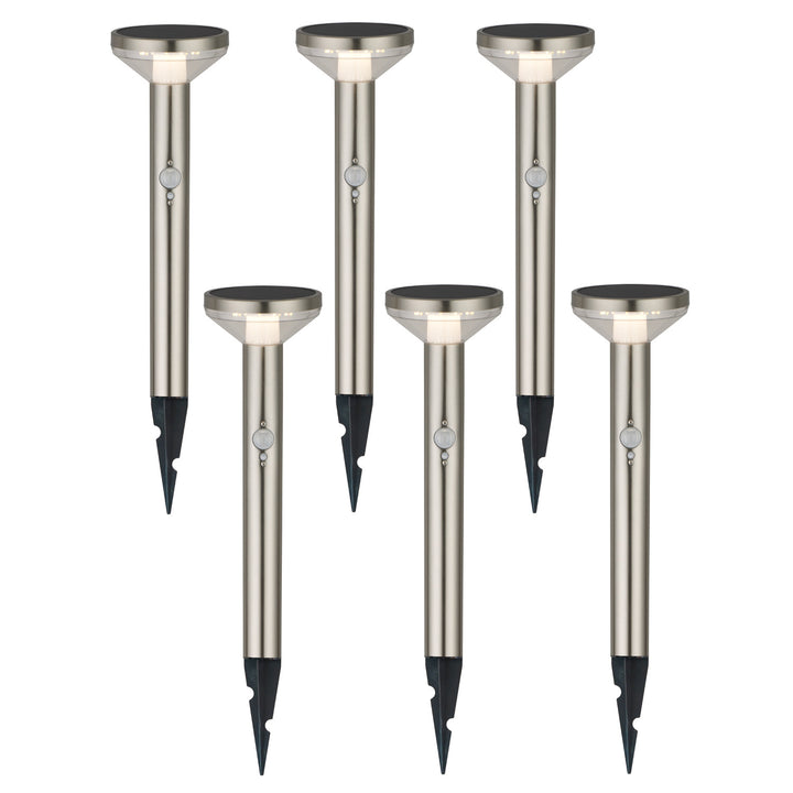 Solárne LED svetlo Maclean, so senzorom, 3 režimy, zástrčka, Li-ion 18650, IP44, 3,7 V, 1200 mAh, chróm matný, MCE465 C/M, 6 kusov