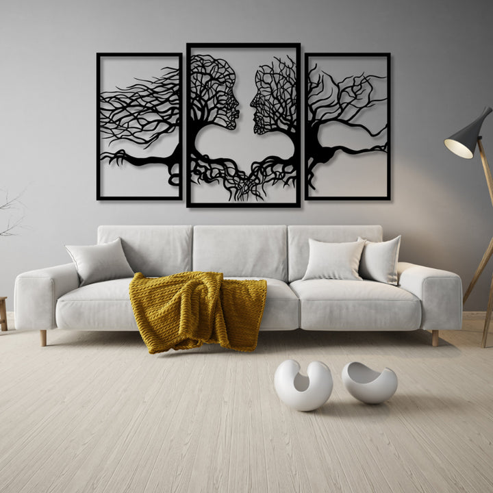 Eyoka ažurový obraz, 3D dekorácia na stenu, 3D obraz "Tváre zo stromov" 90x48cm Čierna