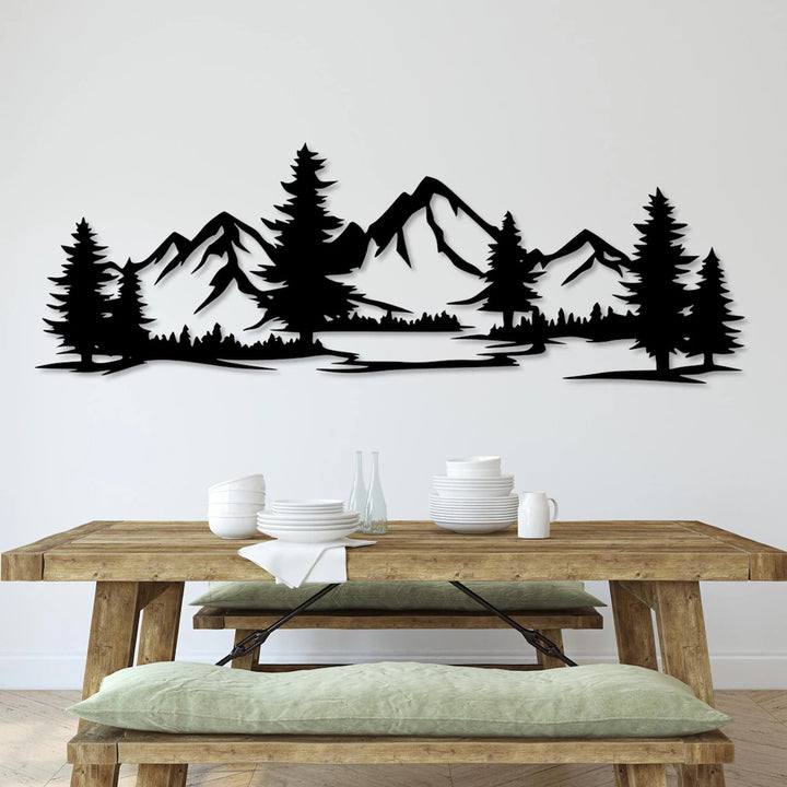 Aranžérsky obraz, 3D dekorácia na stenu, 3D obraz "Hory s lesom" 80x27cm Čierna