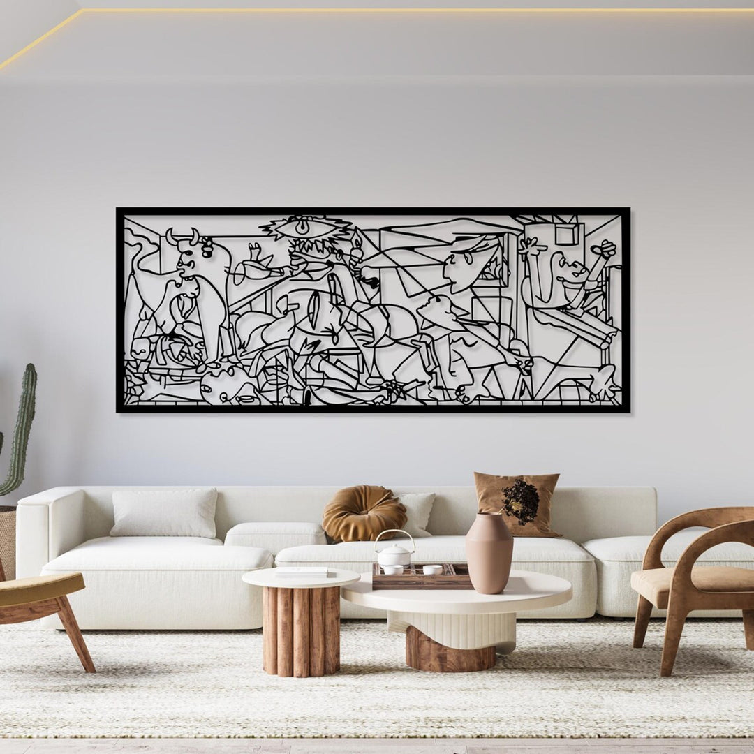 Aranžérsky obraz, 3D dekorácia na stenu, 3D obraz "Guernica, Pablo Picasso" 80x32cm čierna