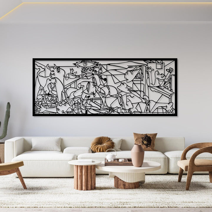 Aranžérsky obraz, 3D dekorácia na stenu, 3D obraz "Guernica, Pablo Picasso" 80x32cm čierna