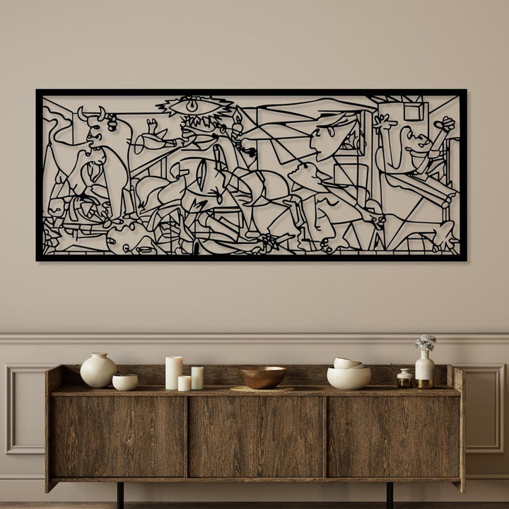 Aranžérsky obraz, 3D dekorácia na stenu, 3D obraz "Guernica, Pablo Picasso" 80x32cm čierna