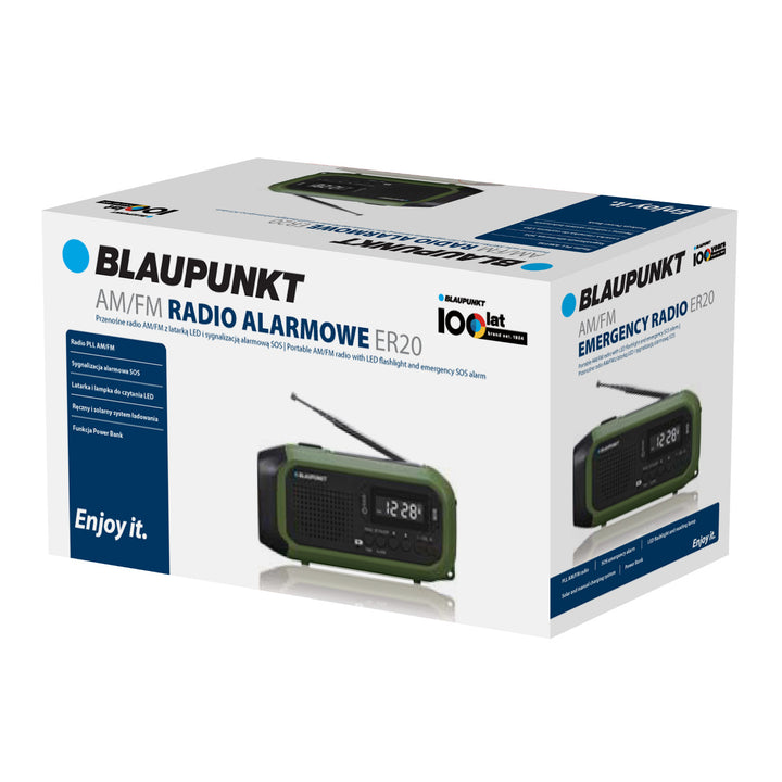 Rádio Blaupunkt sieťové/batériové, LED svietidlo, indikácia SOS, anténa, ER20