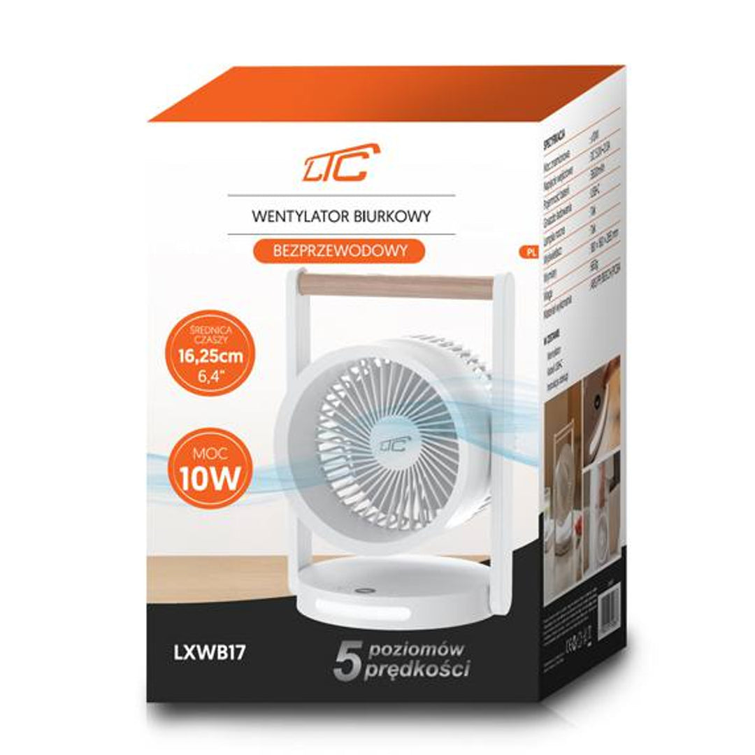 Bezdrôtový stolný ventilátor LTC, nočné svetlo a LED displej, 5 úrovní rýchlosti, batéria 3600 mAh, LXWB17