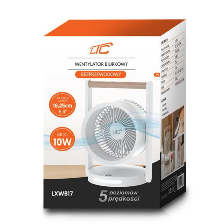 Bezdrôtový stolný ventilátor LTC, nočné svetlo a LED displej, 5 úrovní rýchlosti, batéria 3600 mAh, LXWB17