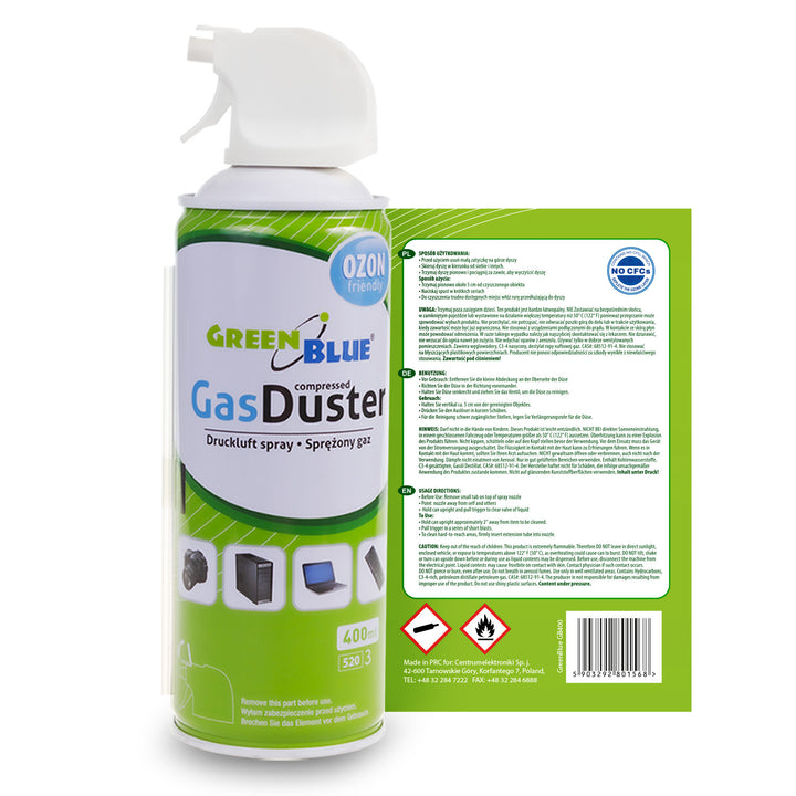 Stlačený vzduch GreenBlue GB400 400ml pištoľový rozprašovač - pištoľový sprej, 9 kusov