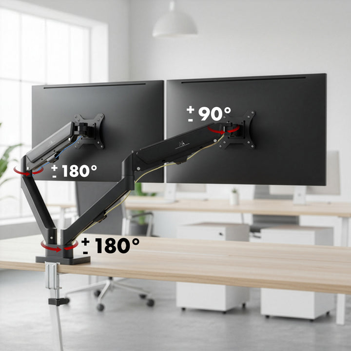 Držiak pre 2 monitory Maclean, plynová pružina, 17"-32", 2-10 kg, čierny, MC-134