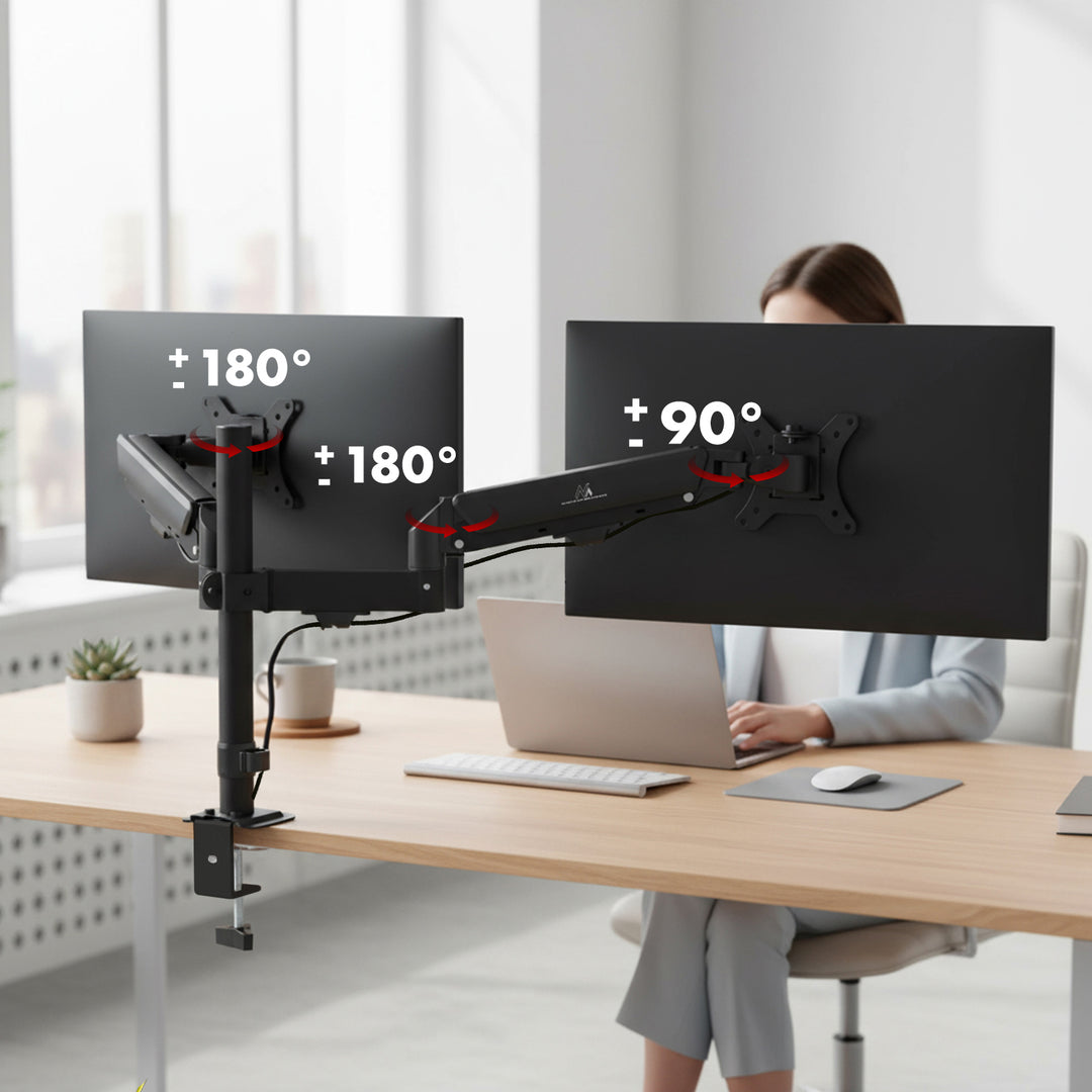 Držiak pre 2 monitory Maclean, plynová pružina, 17"-32", 2-10 kg, čierny, MC-136