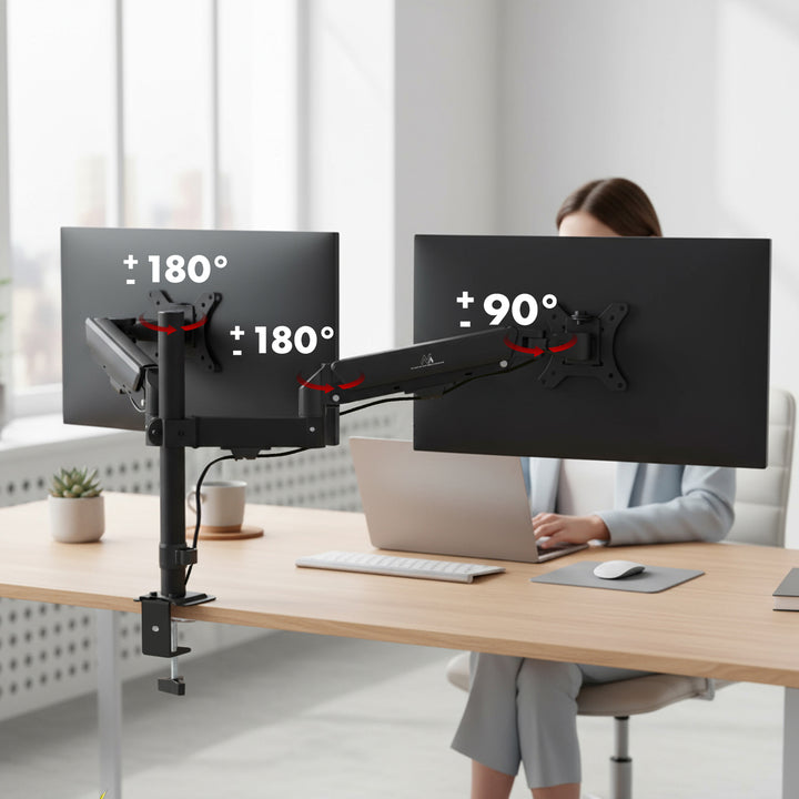 Držiak pre 2 monitory Maclean, plynová pružina, 17"-32", 2-10 kg, čierny, MC-136