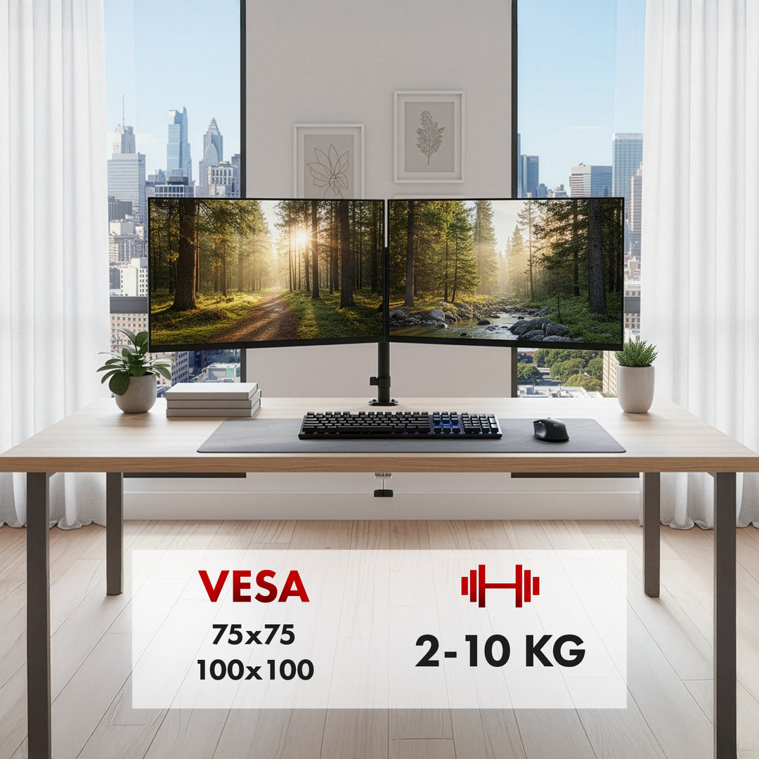 Držiak pre 2 monitory Maclean, plynová pružina, 17"-32", 2-10 kg, čierny, MC-136