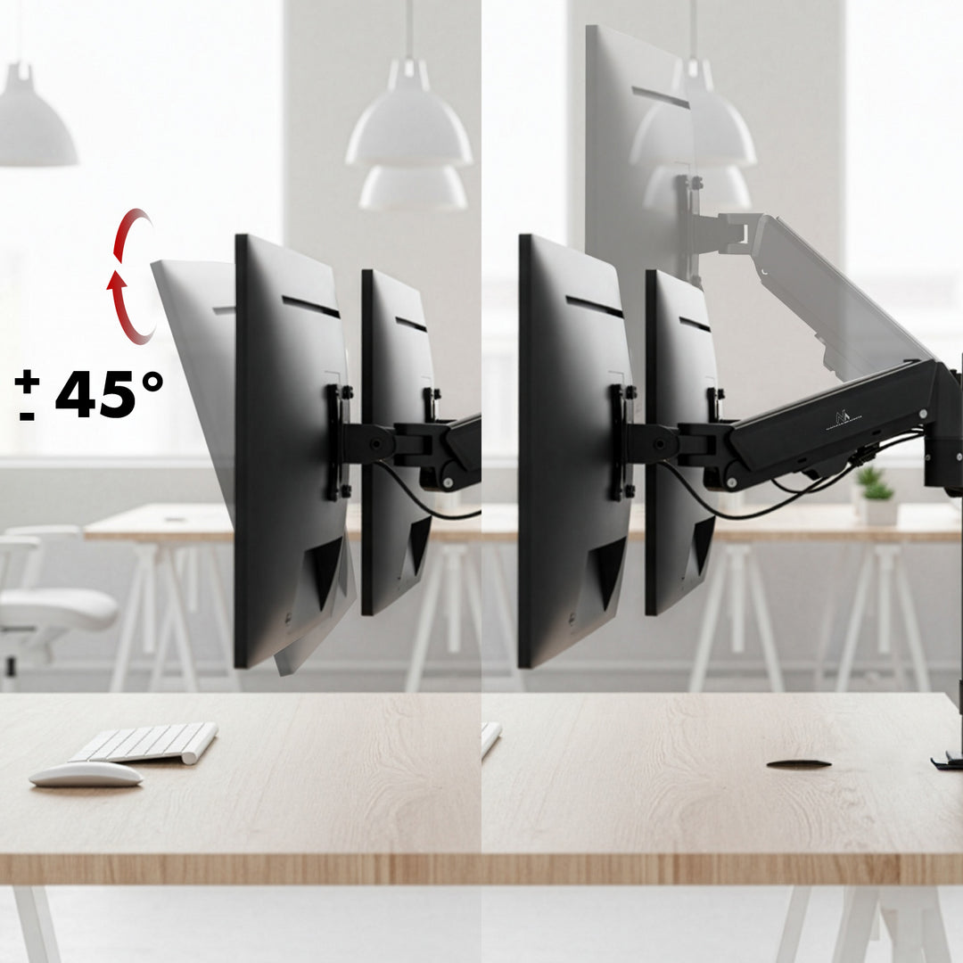 Držiak pre 2 monitory Maclean, plynová pružina, 17"-32", 2-10 kg, čierny, MC-136