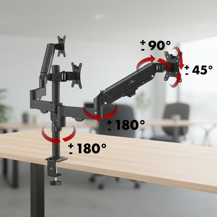 Držiak pre 3 monitory Maclean, plynová pružina, 17"-27", 2-8 kg, čierny, MC-137