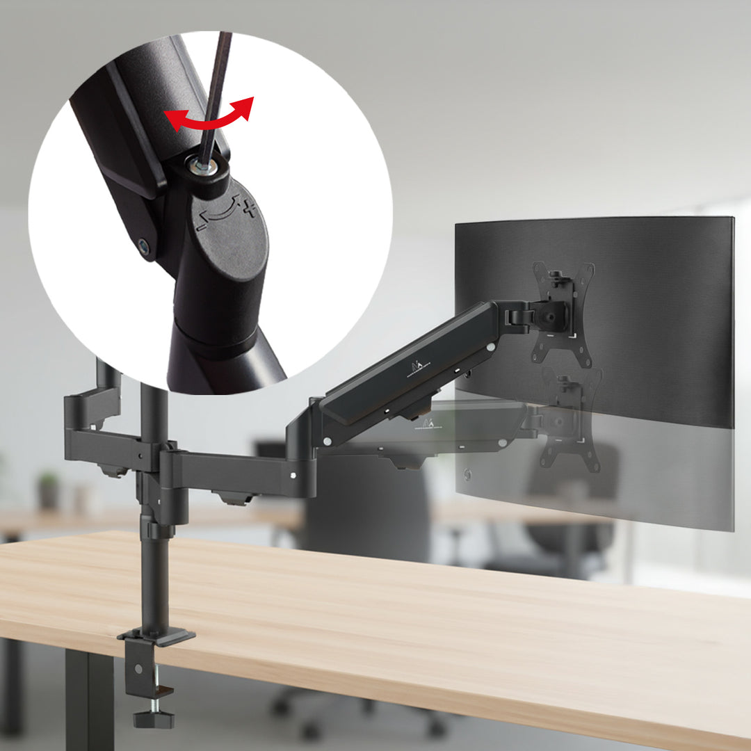 Držiak pre 3 monitory Maclean, plynová pružina, 17"-27", 2-8 kg, čierny, MC-137