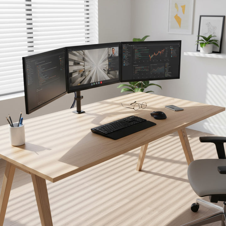 Držiak pre 3 monitory Maclean, plynová pružina, 17"-27", 2-8 kg, čierny, MC-137